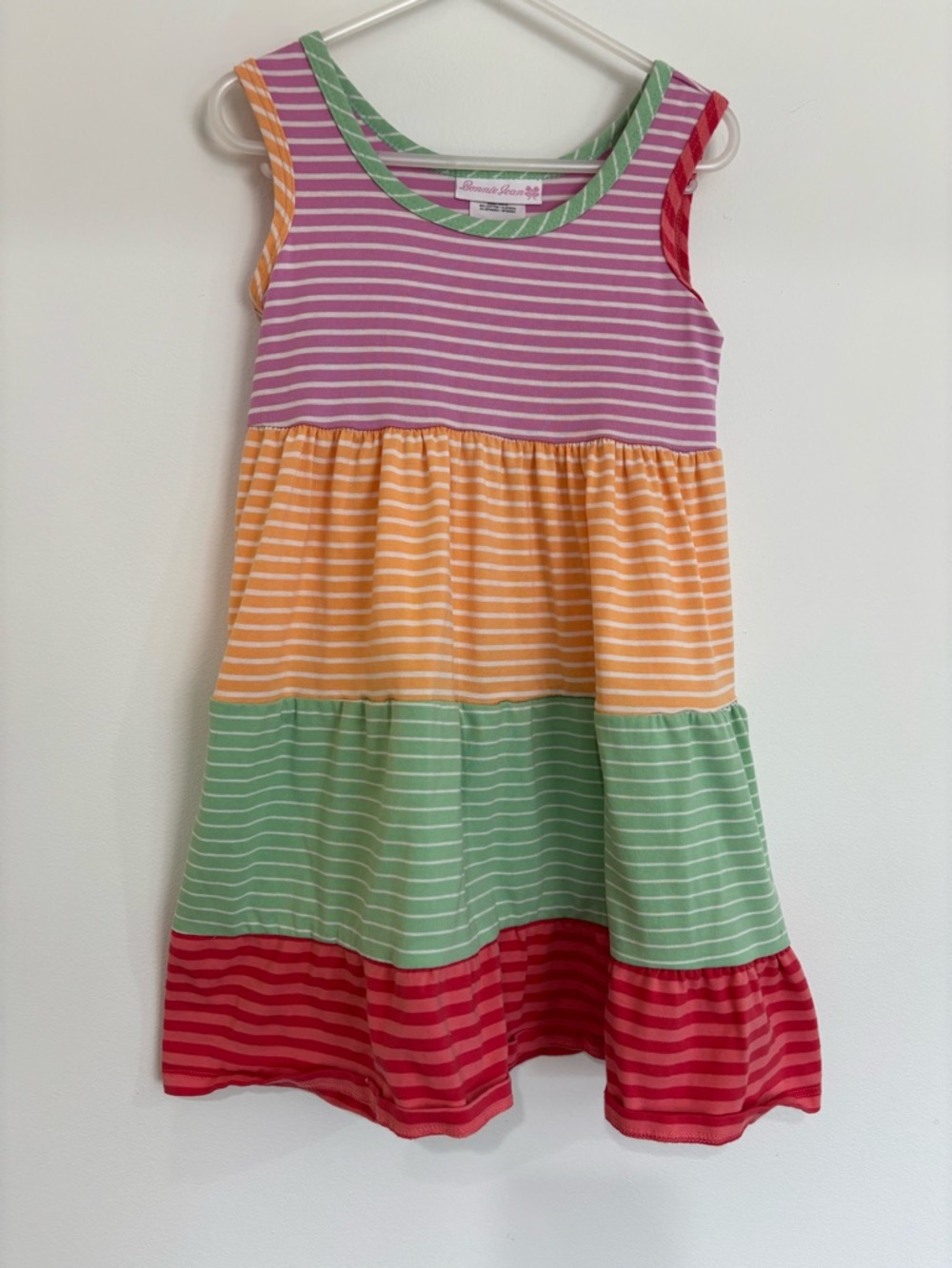 Bonnie Jeans Girls Spring Striped Dress Size 5, Color Block Tiered Easter Dress